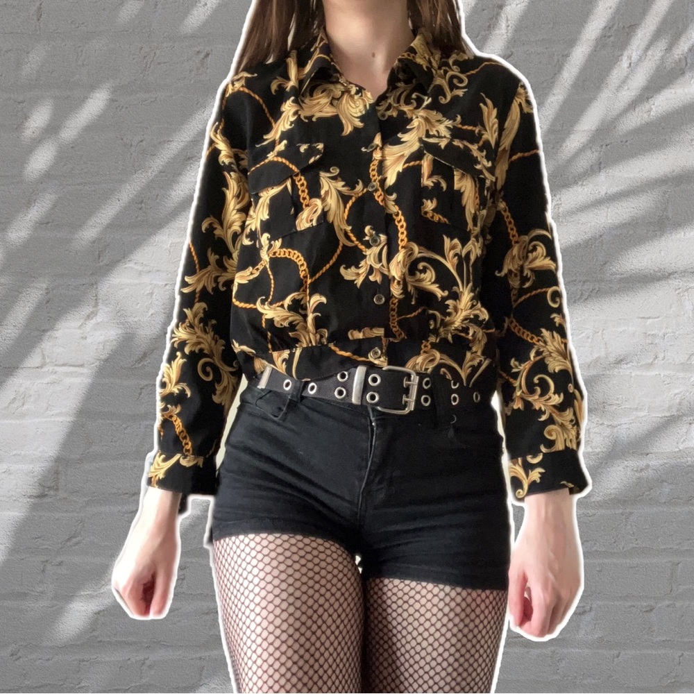 New Versace Style Button Up Top With Pockets - image 1